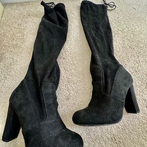 Black Over the Knee Boots with Chunky Heel